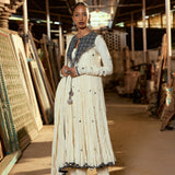 BEIGE CRUSH OPEN ANARKALI WITH KURTA AND CHURIDAR
