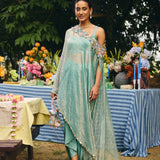 OFF SHOULDER CAPE PAIRED DRAPED SKIRT AND BLOUSE
