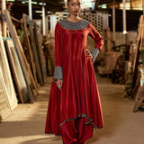 MAROON HIGH LOW ANARKALI WITH DHOTI