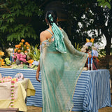 OFF SHOULDER CAPE PAIRED DRAPED SKIRT AND BLOUSE