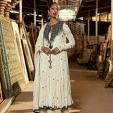 BEIGE CRUSH OPEN ANARKALI WITH KURTA AND CHURIDAR