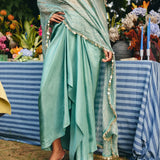OFF SHOULDER CAPE PAIRED DRAPED SKIRT AND BLOUSE