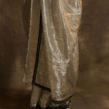BANARASI TISSUE NET SAREE IN SILVER WITH PETTICOAT