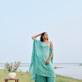 CAPE PAIRED WITH BLOUSE CRUSHED SHARARA SET