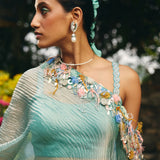 OFF SHOULDER CAPE PAIRED DRAPED SKIRT AND BLOUSE