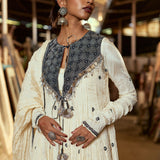 BEIGE CRUSH OPEN ANARKALI WITH KURTA AND CHURIDAR