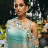 OFF SHOULDER CAPE PAIRED DRAPED SKIRT AND BLOUSE