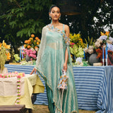 OFF SHOULDER CAPE PAIRED DRAPED SKIRT AND BLOUSE