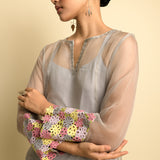 A-Line Organza Grey Kurta
