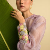 Mauve Organza Playsuit With Multicoloured Michaelmas