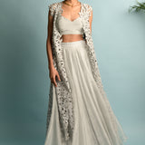 Grey Sleeveless Jacket With Embroidery