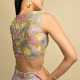 Mauve Organza Lehenga With Multicoloured Embroidery