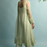A-Line Organza Green Kurta