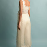 Creame Sheer Front Slit Kurta