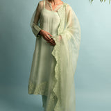 A-Line Organza Green Kurta