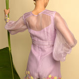 Mauve Organza Playsuit With Multicoloured Michaelmas