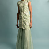 Green Organza Gharara And Kurta Embroidery