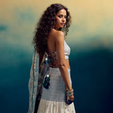 HALTER BLOUSE WITH HALF KALI LEHNGHA