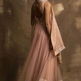 Sharik Powder Pink Net Anarkali with Dupatta