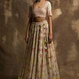 Yunus Ivory Gota and Mirror Lehenga Set