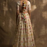 Yunus Ivory Gota and Mirror Lehenga Set