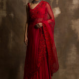 Red Gulaab Lehenga with Dupatta in Monotone