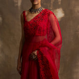 Red Gulaab Lehenga with Dupatta in Monotone