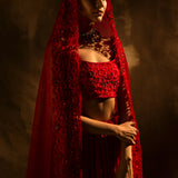 Red Gulaab Lehenga with Dupatta in Monotone
