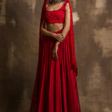 Red Gulaab Lehenga with Dupatta in Monotone