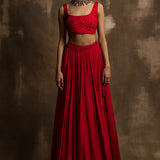 Red Gulaab Lehenga with Dupatta in Monotone