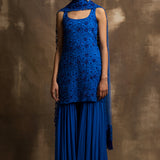 Royal Blue Gulaab Gharara Set in Monotone