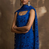 Royal Blue Gulaab Gharara Set in Monotone