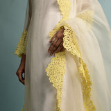 A-line Organza Creame With Yellow Kurta