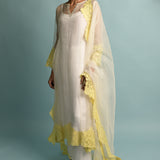 A-line Organza Creame With Yellow Kurta