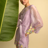 Mauve Organza Playsuit With Multicoloured Michaelmas