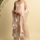 A-Line Organza Salmon Pink Kurta