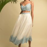 White Organza Skirt With Blue Embroidery