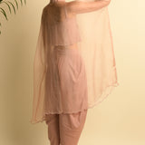 Salmon Pink Sheer Organza Kaftaan Shirt With Light Hydreangea Embroidery