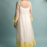 A-line Organza Creame With Yellow Kurta