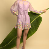 Mauve Organza Playsuit With Multicoloured Michaelmas