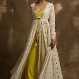 Afzal Cream and Yellow Anarkali Jacket with Blouse and Pants