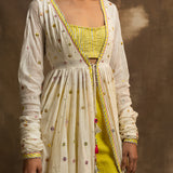 Afzal Cream and Yellow Anarkali Jacket with Blouse and Pants