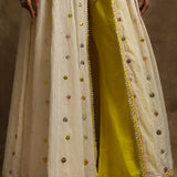 Afzal Cream and Yellow Anarkali Jacket with Blouse and Pants