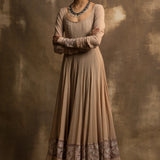 Sharik Beige and Pink Anarkali with Dupatta