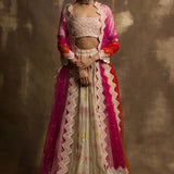 Yunus Ivory Gota and Mirror Lehenga Set