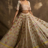 Yunus Ivory Gota and Mirror Lehenga Set