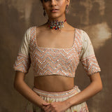 Yunus Ivory Gota and Mirror Lehenga Set