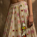 Yunus Ivory Gota and Mirror Lehenga Set