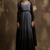 Grey Black Ombre Anarkali with Dupatta in Monotone